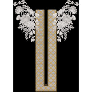 Luxury Floral Neckline Panel with Geometric Embroidery Textile Design