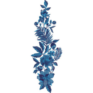 Elegant Blue Floral Vertical Embroidery-Style Textile Print Design
