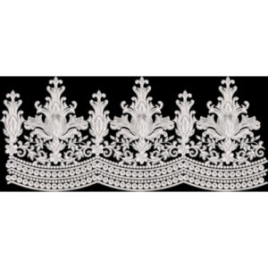 Ornate White Floral Embroidery Border Textile Print Design