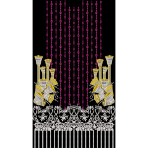 Ornamental Panel Textile Design with Floral Border and Vertical Bead Pattern