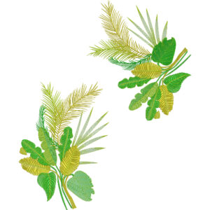 Tropical Botanical Leaf Embroidery-Style Textile Print Design