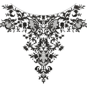 Ornate Baroque Floral Neckline Embroidery Textile Design