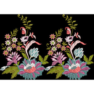 Elegant Floral Embroidery Border with Twin Motif Textile Design