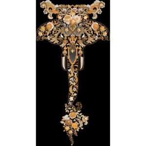 Ornate Elephant Motif with Floral Embellishment Textile Panel Design