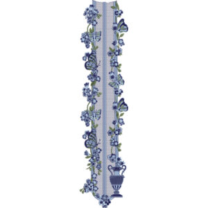 Elegant Blue Floral Vine Embroidery Neckline Panel Textile Design