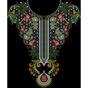 Luxury Multicolor Floral Embroidery Neckline Panel Textile Design