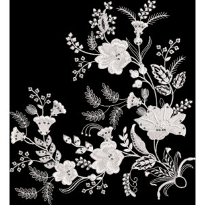 Delicate White Floral Embroidery Composition Textile Print Design