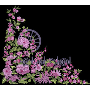 Luxury Floral Corner Composition with Decorative Fence Textile Design
