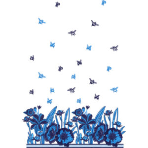Blue Floral Border with Butterfly Motif Textile Print Design