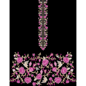 Elegant Pink Floral Embroidery Neckline Panel with Border Textile Design