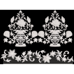Classic White Floral Urn Motif Border Textile Print Design