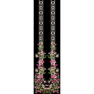 Elegant Floral Vine Neckline Panel with Geometric Chain Textile Design