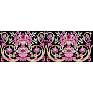 Ornate Pink Floral Urn Border Embroidery Textile Design