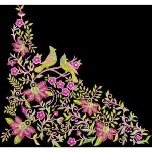 Royalty Free Bird Floral Corner Embroidery Design with Vibrant Multicolor Thread Work