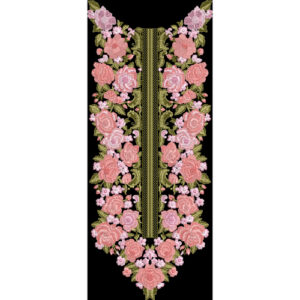 Luxury Pink Floral Embroidery Neckline Panel Textile Design