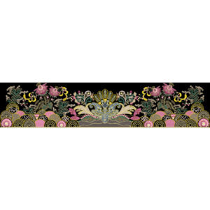 Luxury Ornamental Floral Border with Fan Motifs Textile Print Design