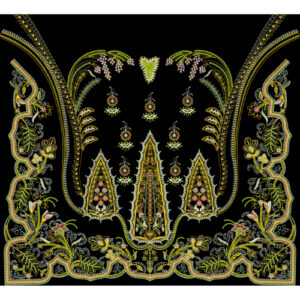 Luxury Ornamental Floral Embroidery Neckline Panel Textile Design