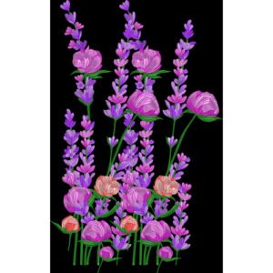 Purple Lavender & Rose Floral Embroidery Panel Textile Design