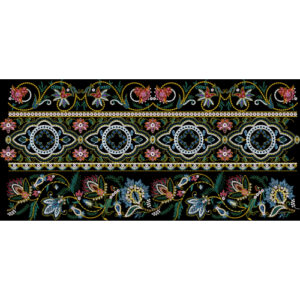 Luxury Multicolor Ornamental Floral Border Embroidery Textile Design