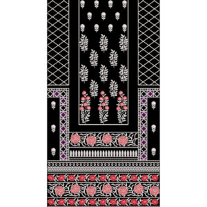 Floral & Geometric Embroidery Neckline Panel with Border Textile Design