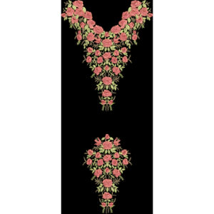 Royalty Free Rose Floral Neckline Embroidery Design with Elegant Pink Thread Work