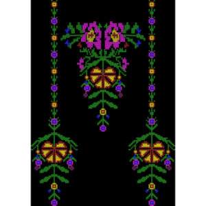Traditional Pixel-Style Floral Embroidery Neckline Panel Textile Design