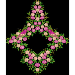 Royalty Free Bird Floral Ornamental Embroidery Design with Elegant Multicolor Thread Work