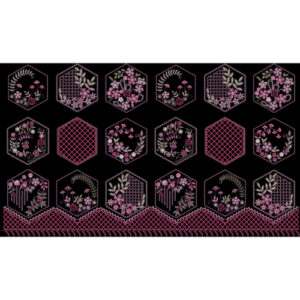 Pink Floral Hexagon Pattern Border Embroidery Textile Design