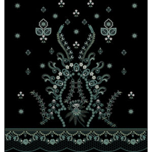 Ornamental Teal Floral Paisley Embroidery Panel Design
