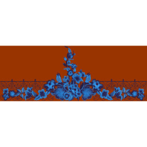 Elegant Blue Floral Border Embroidery on Warm Brown Background