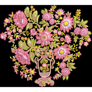 Royalty Free Floral Vase Embroidery Design with Elegant Multicolor Thread Work