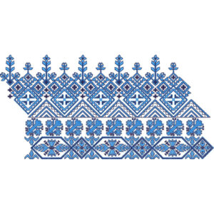 Traditional Blue Geometric Folk Embroidery Border Design