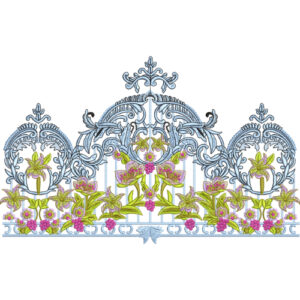 Royalty Free Ornamental Floral Border Embroidery Design with Elegant Multicolor Thread Work