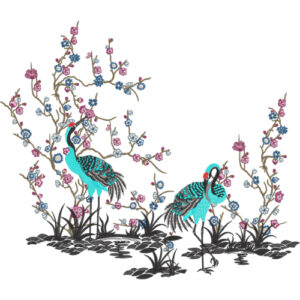 Floral Crane Garden Embroidery Design