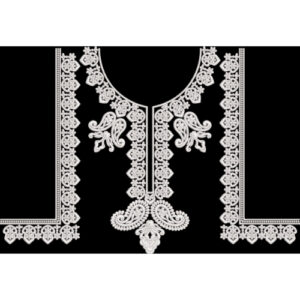 Elegant White Lace Neckline Embroidery Design on Black Background