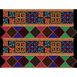 Royalty Free Geometric Border Embroidery Design with Vibrant Multicolor Thread Work