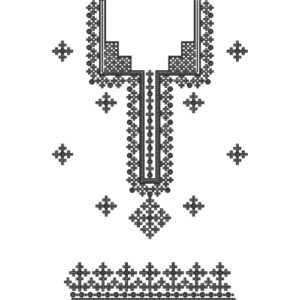 Classic Grey Geometric Embroidery Neckline Design on White Background