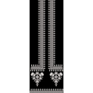 White Floral Vertical Panel Embroidery Design with Ornamental Bottom Motifs