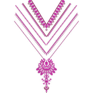 Pink Floral V-Neck Embroidery Design with Hanging Central Motif