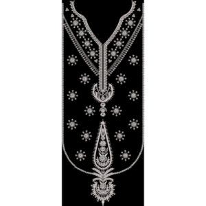 White Floral V-Neck Embroidery Design with Central Pendant Motif