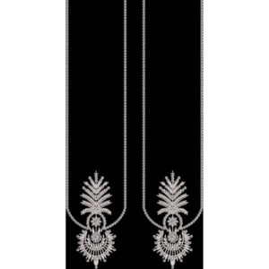 White Symmetrical Neckline Embroidery with Leaf Drop Motifs