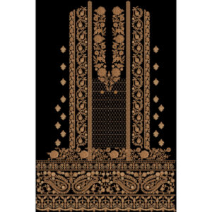 Golden Floral Mughal-Style Embroidery Panel with Ornamental Border