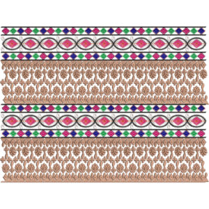 Royalty Free Traditional Decorative Border Embroidery Design with Multicolor Thread Work