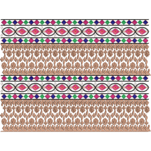 Royalty Free Traditional Decorative Border Embroidery Design with Multicolor Thread Work
