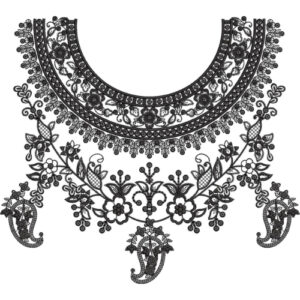 Black Floral Necklace Embroidery Design with Paisley Drop Motif