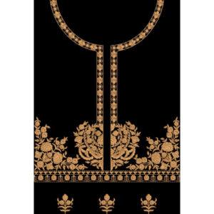 Golden Floral Yoke Neckline Embroidery Design with Traditional Border