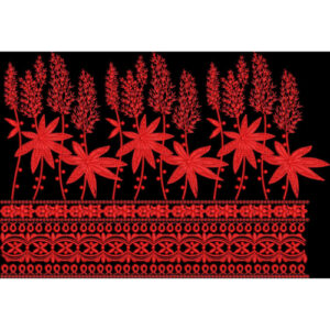 Red Floral Border Embroidery Design with Layered Decorative Bands