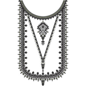 Elegant Black & Green Ethnic Neckline Embroidery Design