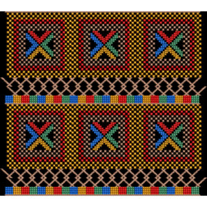 Royalty Free Geometric Tribal Border Embroidery Design with Multicolor Cross Motifs