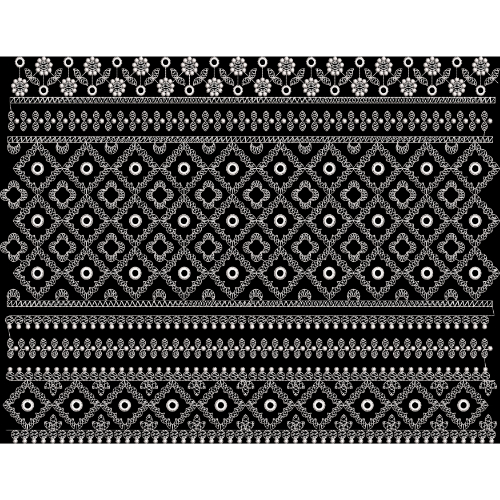 Royalty Free Traditional Geometric Border Embroidery Design with White Thread Work